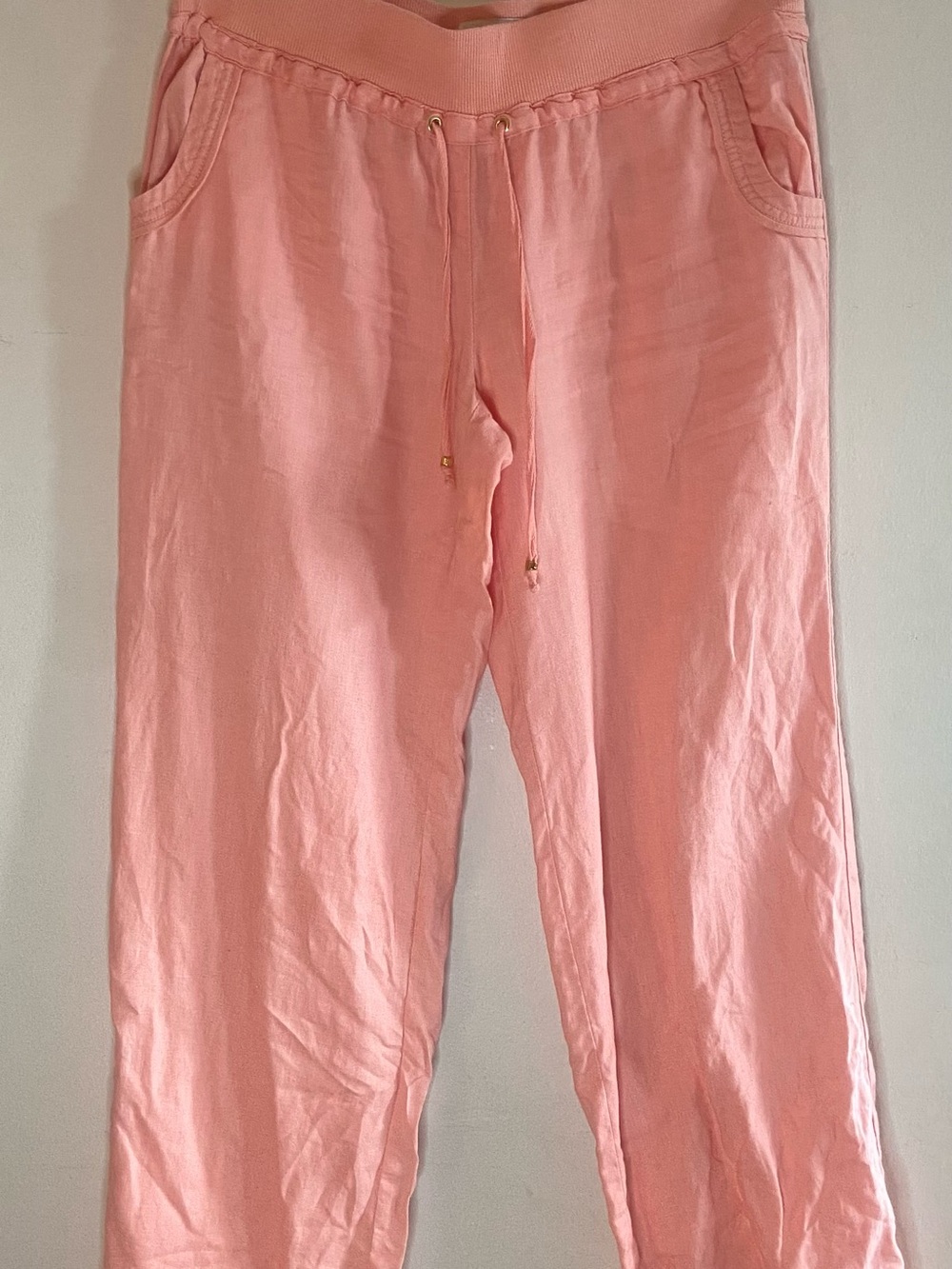 Guess Pink Drawstring Linen Blend Trousers